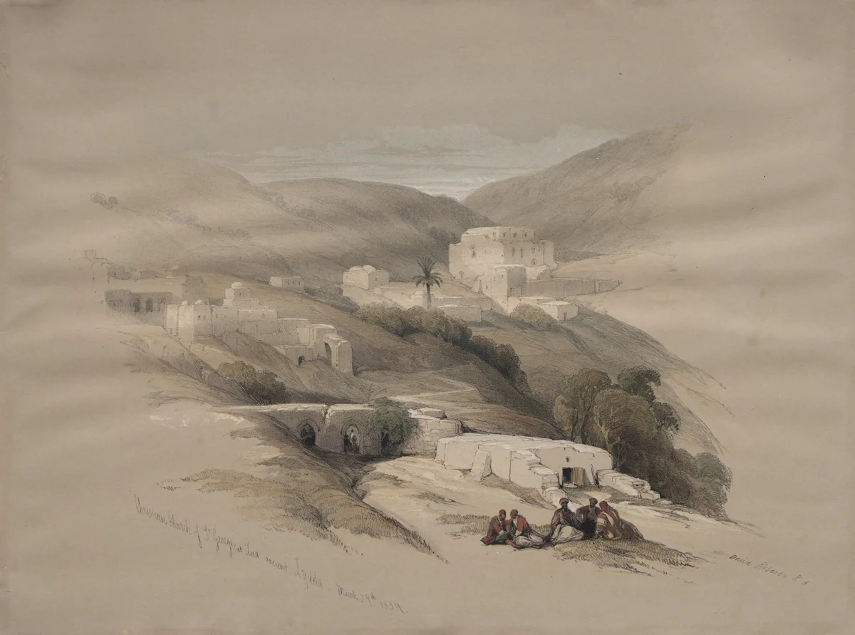 Christian Church of St. George at Ludd, ancient Lydda by David Roberts, print, 1839