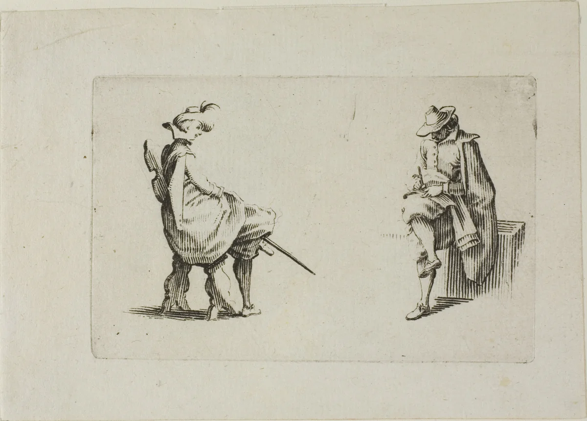 Two Seated Men, from The Caprices by Jacques Callot, print, 1617-1627