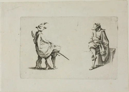 Two Seated Men, from The Caprices by Jacques Callot, print, 1617-1627