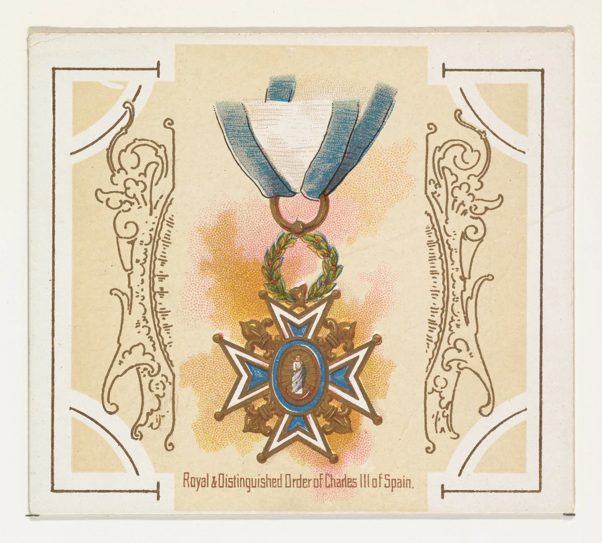 Royal and Distinguished Order of Charles III of Spain, from the World's Decorations series (N44) for Allen & Ginter Cigarettes by Allen & Ginter, print, 1890