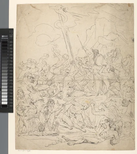 Mozes toont de koperen slang by Franz Ertinger, print, 1652-1707