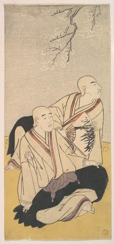 The Third Sawamura Sojuro & the Second Ichikawa Monnosuke as Buddhist Monks by Katsukawa Shunshô (勝川春章), print, 1791