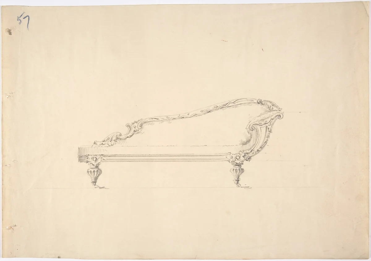 Design for a One-armed Sofa by anonymous, drawing, 1800-1850