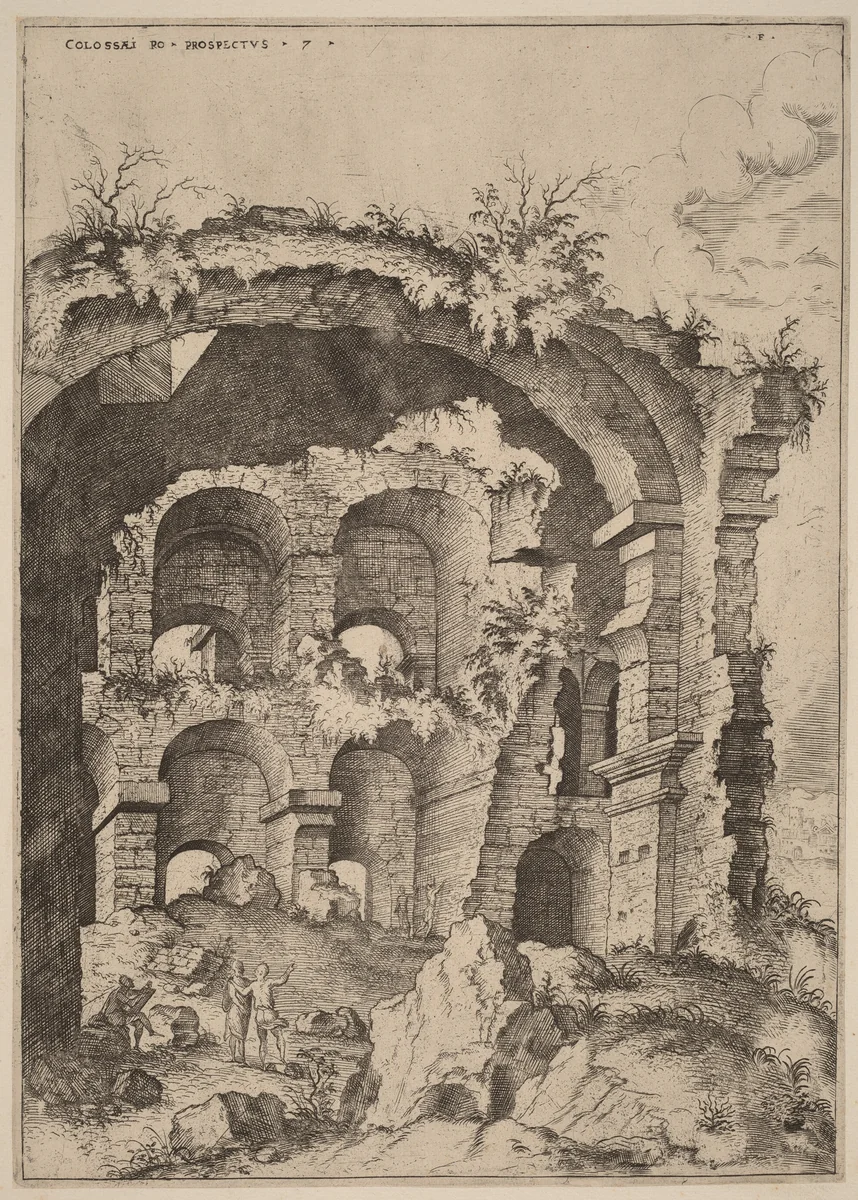Seventh View of the Colosseum by Hieronymus Cock, print, 1550