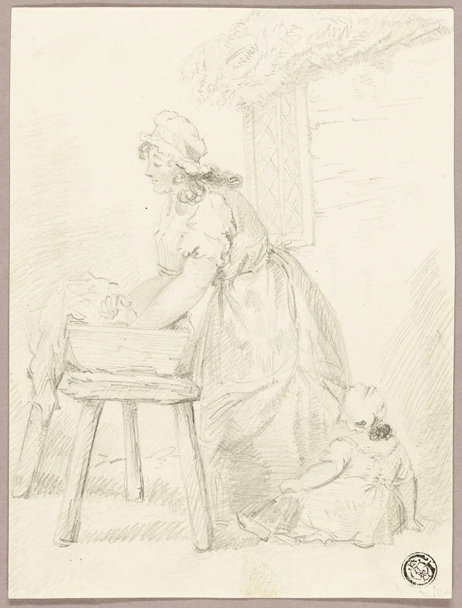 Woman Washing Clothes by George Morland, drawing, 1783-1804