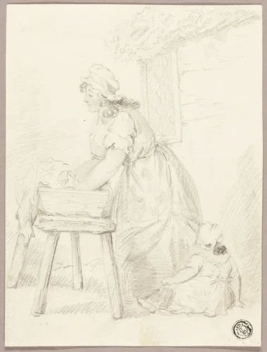 Woman Washing Clothes by George Morland, drawing, 1783-1804