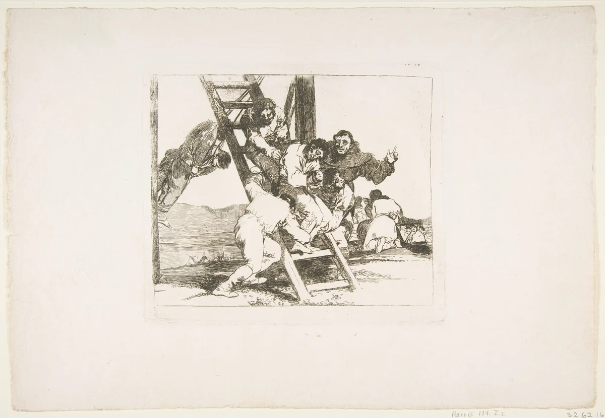 Plate 14 from "The Disasters of War" (Los Desastres de la Guerra): 'It's a Hard Step!' (Duro es el paso!) by Goya, print, 1805-1815