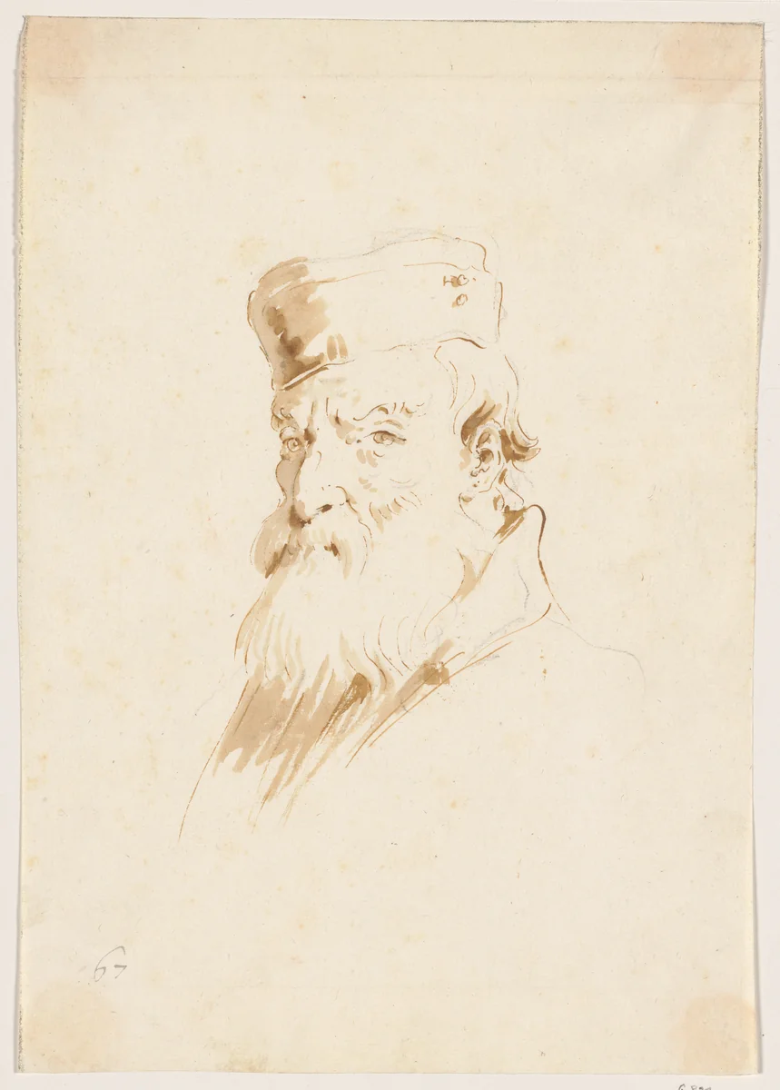 Bearded Man Wearing a Cap by Giovanni Battista Tiepolo, drawing, 1737-1748