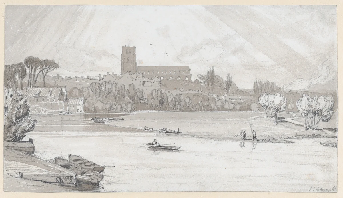 The Town of Beccles from the Bridge, Suffolk by John Sell Cotman, drawing, 1813-1823