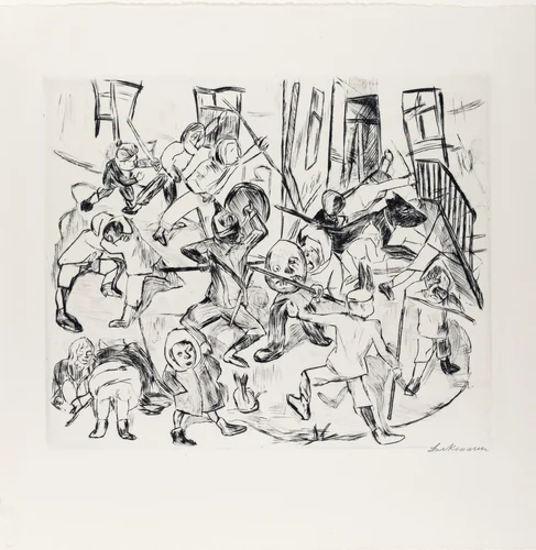 Playing Children, Broad Format (Spielende Kinder, Breitformat) from Faces (Gesichter) by Max Beckmann, print, 1918