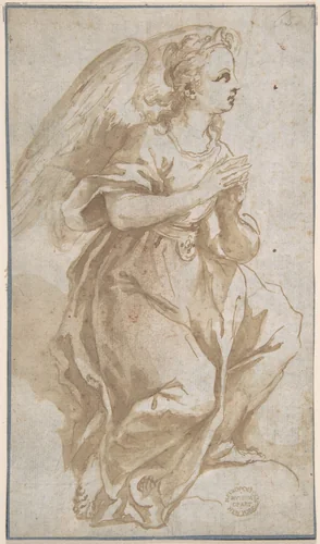 An Angel in Adoration by anonymous, drawing, 1600-1700