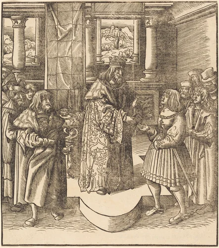 The Old White King Sending His Messengers to Portugal by Leonhard Beck, print, 1514-1516