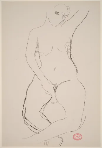 Untitled [seated female nude with left arm raised] by Richard Diebenkorn, drawing, 1955-1967