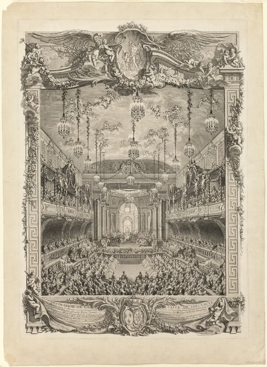 Decoration of the Hall of Spectacles by Charles-Nicholas Cochin, print, 1745