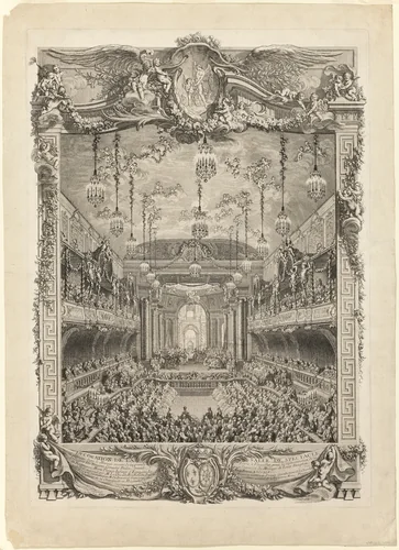 Decoration of the Hall of Spectacles by Charles-Nicholas Cochin, print, 1745