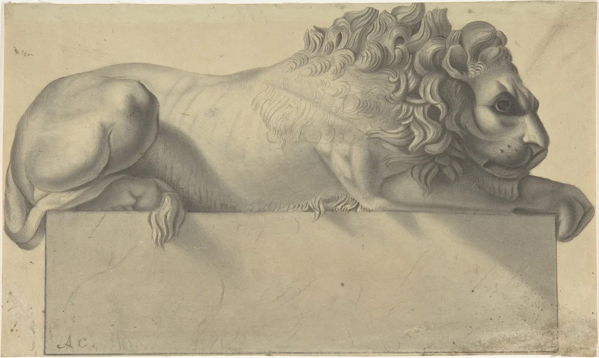 Drawing after a Lithograph of a Recumbent Lion. by Antonio Canova, drawing, 1770-1822