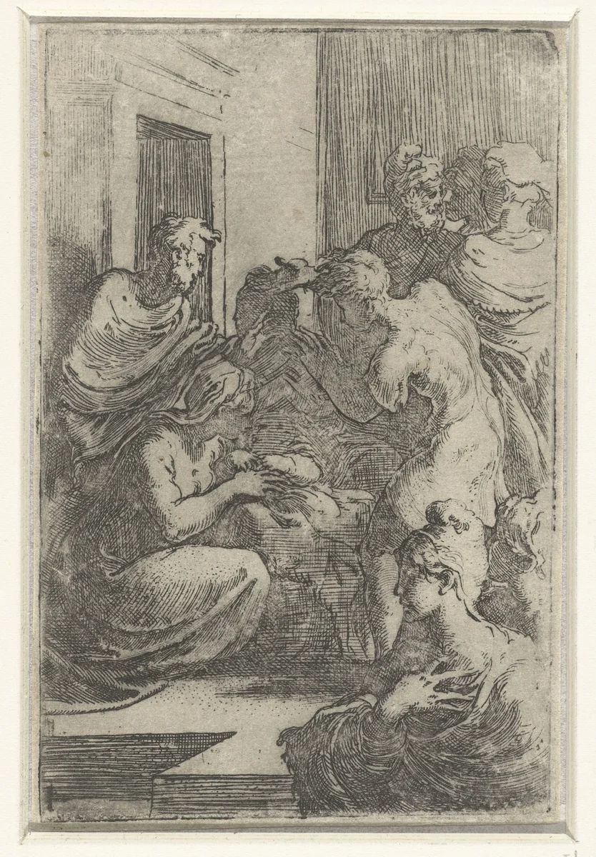 Aanbidding door de herders by Parmigianino, print, 1524-1540