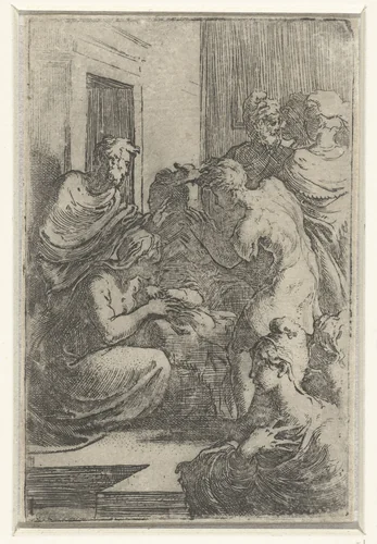 Aanbidding door de herders by Parmigianino, print, 1524-1540