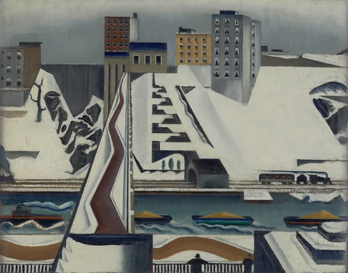 Harlem River by Preston Dickinson, painting, 1928