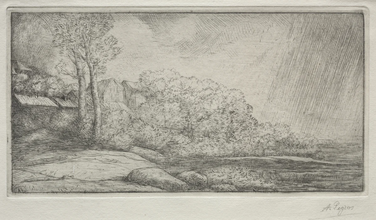 Landscape with Two Trees (Paysage aux deux Arbres) by Alphonse Legros, print, 1857-1911