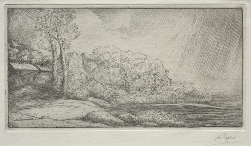 Landscape with Two Trees (Paysage aux deux Arbres) by Alphonse Legros, print, 1857-1911