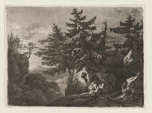 Pines on a Mountaintop at Night by Anton Kölbl, print, 1774-1784