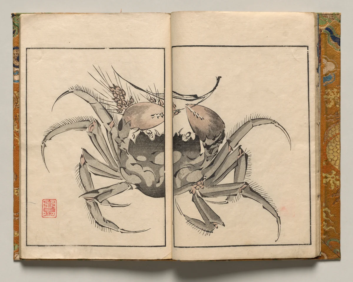 Crab with Sheaf of Grain, Design Five from Shazanrō Picture Book by Tani Bunchō (谷文晁), book, 1816