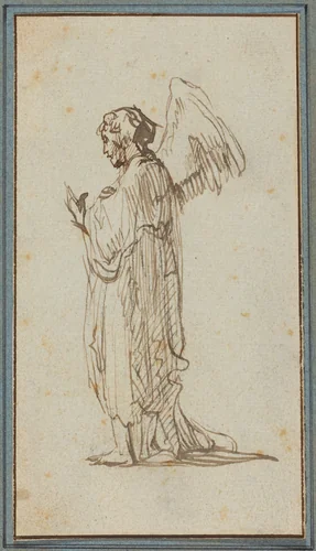 Angel Standing by Rembrandt van Rijn, drawing, 1635-1640
