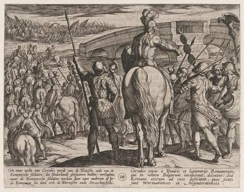 Plate 24: The Advance Guard of the New Roman Troops Turned Back, from The War of the Romans Against the Batavians (Romanorvm et Batavorvm societas) by Antonio Tempesta, print, 1611-1612