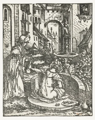 David ziet Batseba baden in zijn tuin by Unknown, print, 1519