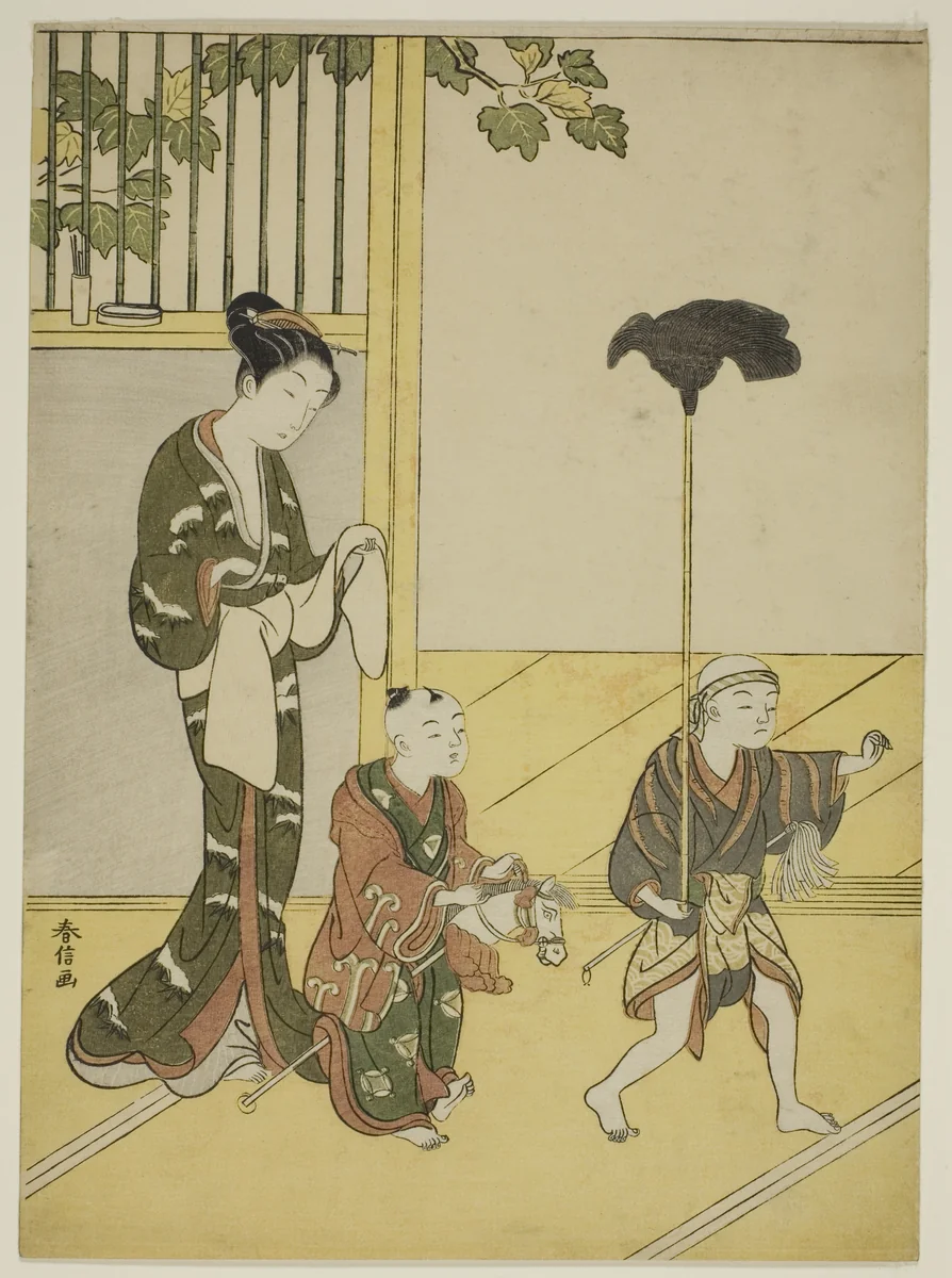 Playing Daimyo's Procession by Suzuki Harunobu (鈴木春信), print, 1763-1770