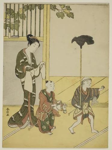 Playing Daimyo's Procession by Suzuki Harunobu (鈴木春信), print, 1763-1770