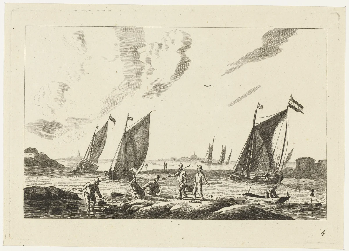Gezicht op een waterweg landinwaarts by anonymous, print, 1700-1799