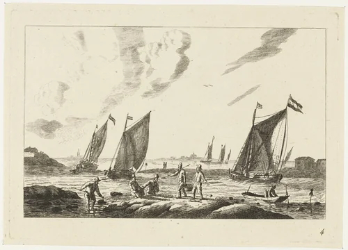 Gezicht op een waterweg landinwaarts by anonymous, print, 1700-1799