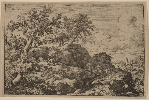 Two Peasants Seated on a Hill by Allart van Everdingen, print, 1645-1656