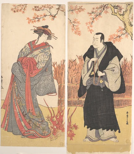 The Second Segawa Tomisaburo as a Tall Courtesan Standing in a Room by Katsukawa Shunshô (勝川春章), print, 1775-1795