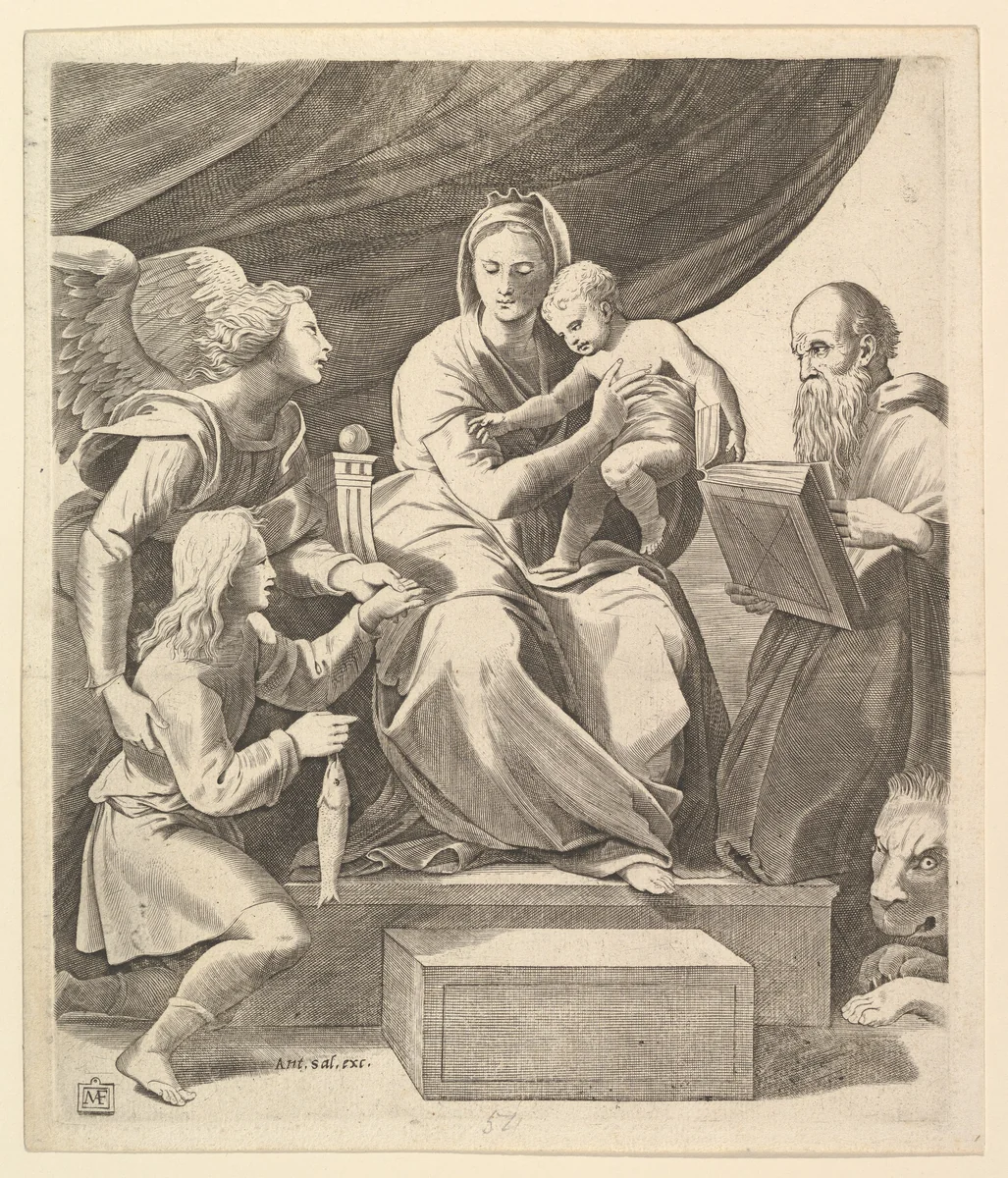 The Virgin of the Fish by Marcantonio Raimondi, print, 1495-1555