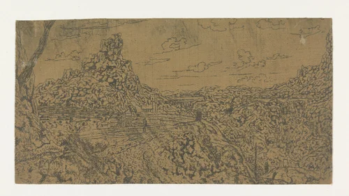 Berglandschap met een puntige rots, eerste versie by Hercules Segers, print, 1622-1625