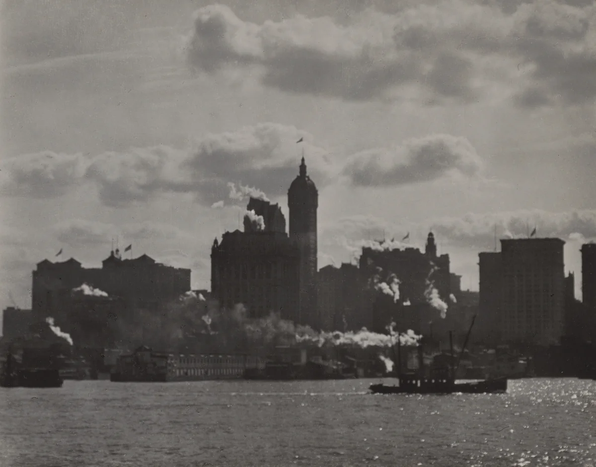 Singer Building from Hudson River by Alfred Stieglitz, photograph, 1910