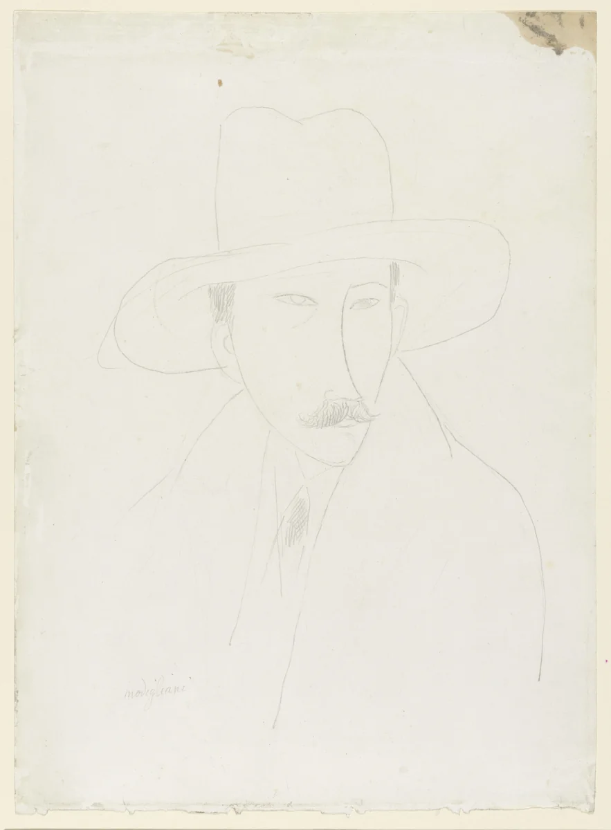 Portrait of Konrad Bercovici by Amedeo Modigliani, drawing, 1919