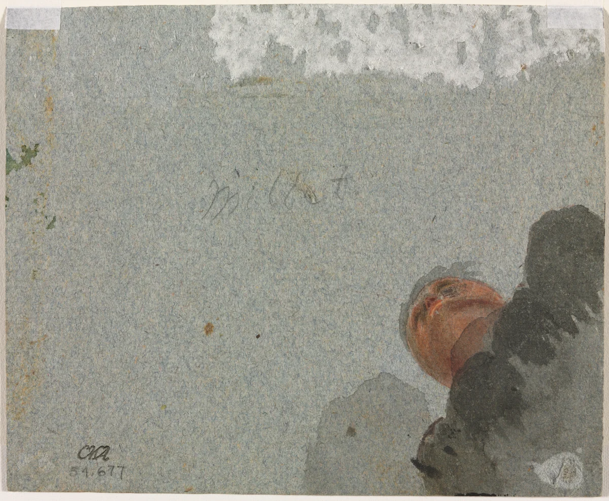 Study of a Head seen from Below (verso) by Francisque Millet, drawing, 1642-1679