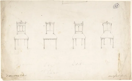 Designs for Four Chairs by Charles Hindley and Sons, drawing, 1841-1884