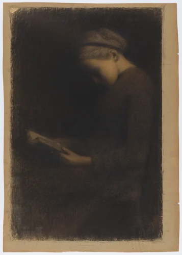 Young woman reading in profile by Albert-Charles Lebourg, drawing, 1879