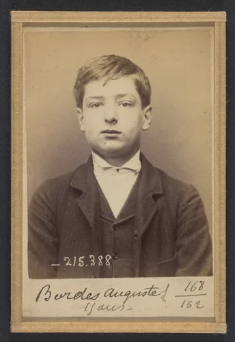 Bordes. Auguste. 15 ans, né à Paris XVIIIe. Garçon Marchand de vins. Anarchiste. 9/3/94. by Alphonse Bertillon, photograph, 1894