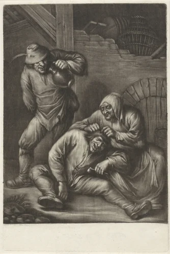 Een vrouw luist een man by Jan van Somer, print, 1655-1700