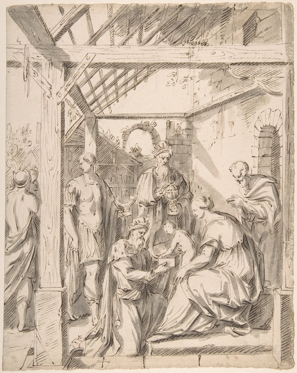 Adoration of the Magi by anonymous, drawing, 1500-1599