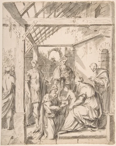 Adoration of the Magi by anonymous, drawing, 1500-1599