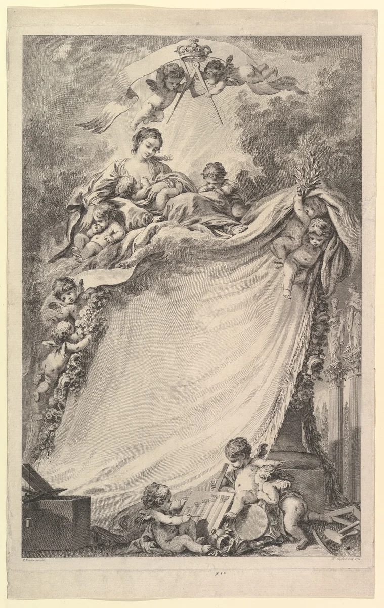 Diploma of Free Masons of Bordeaux by Pierre Philippe Choffard, print, 1765-1766