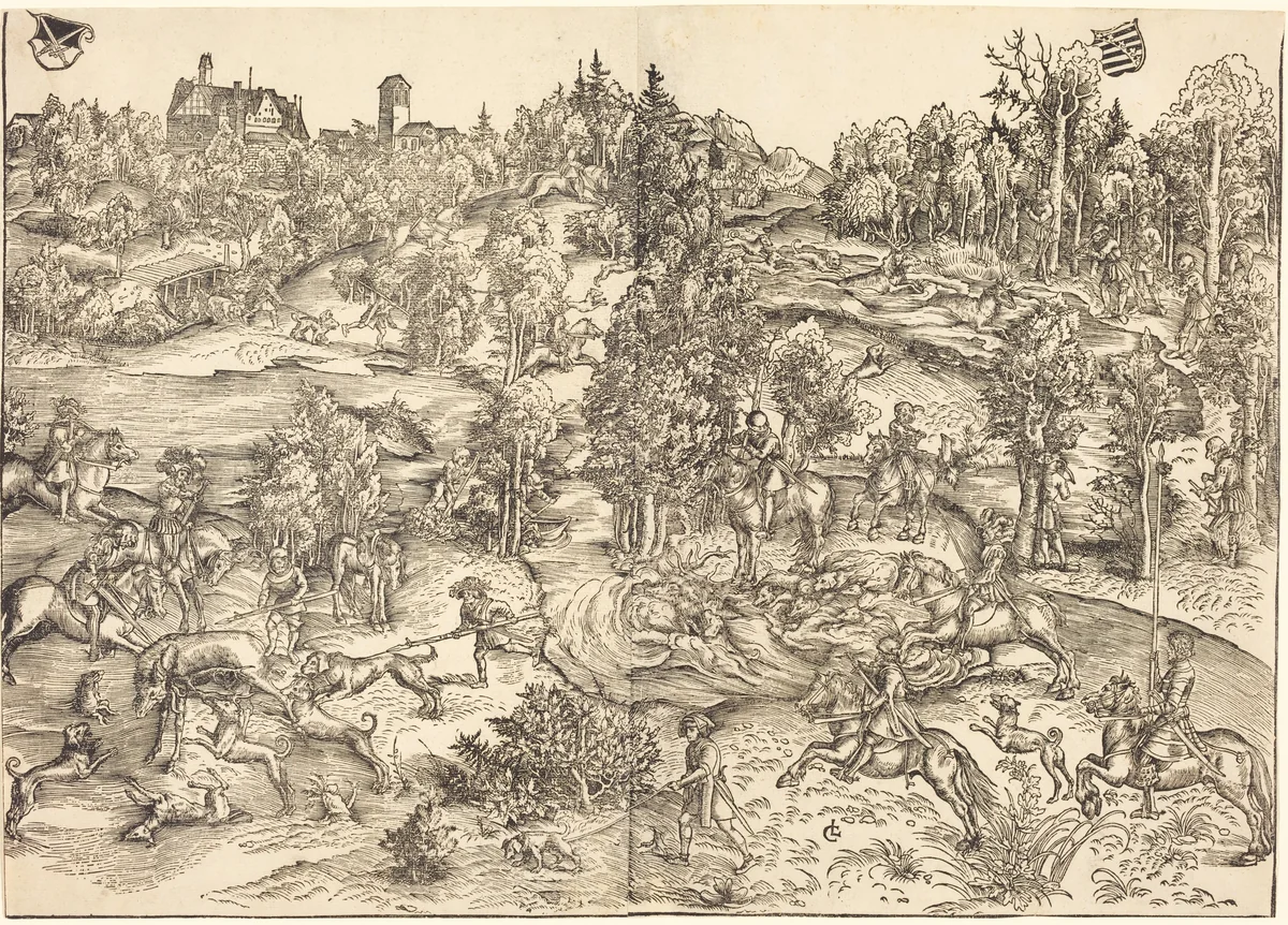 The Stag Hunt by Lucas Cranach, print, 1472-1553