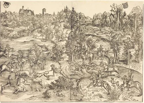 The Stag Hunt by Lucas Cranach, print, 1472-1553